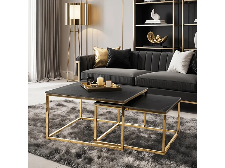 Ensemble de tables basses Tenor Marbre Noir / Doré