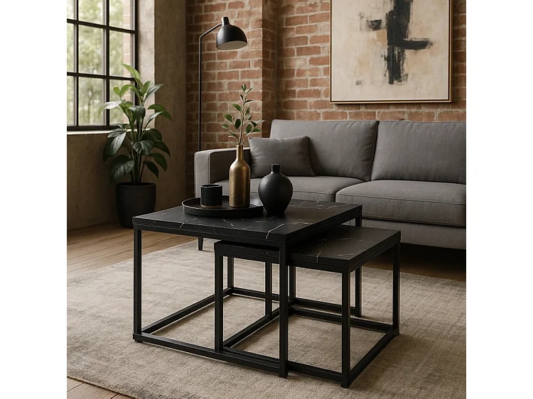 Ensemble de tables basses Juno Marbre Noir