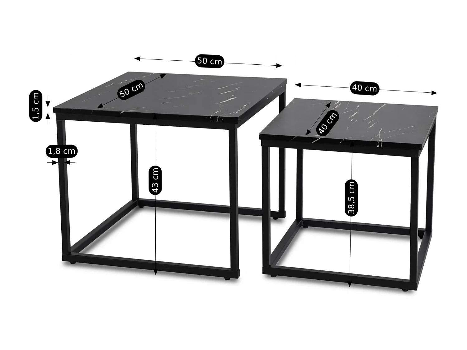 Ensemble de tables basses Juno Marbre Noir