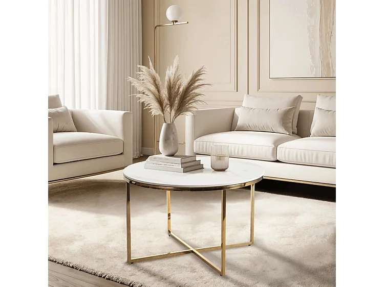 Salontafel Marine Wit Marmer / Goud