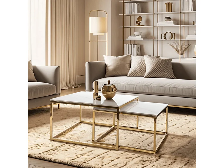 Ensemble de tables basses Tenor Marbre Blanc / Doré