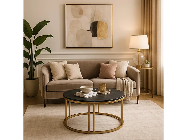 Table basse Korin Marbre Noir / Or