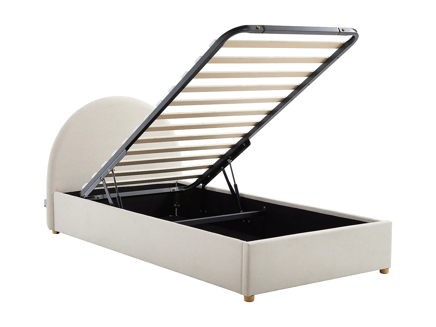 Lit coffre 90 x 200 cm - Velours côtelé - Beige - LIRIMO