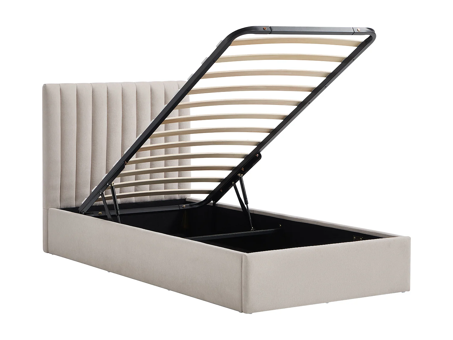 Lit coffre 90 x 200 cm – Tissu – Beige – SARANELI