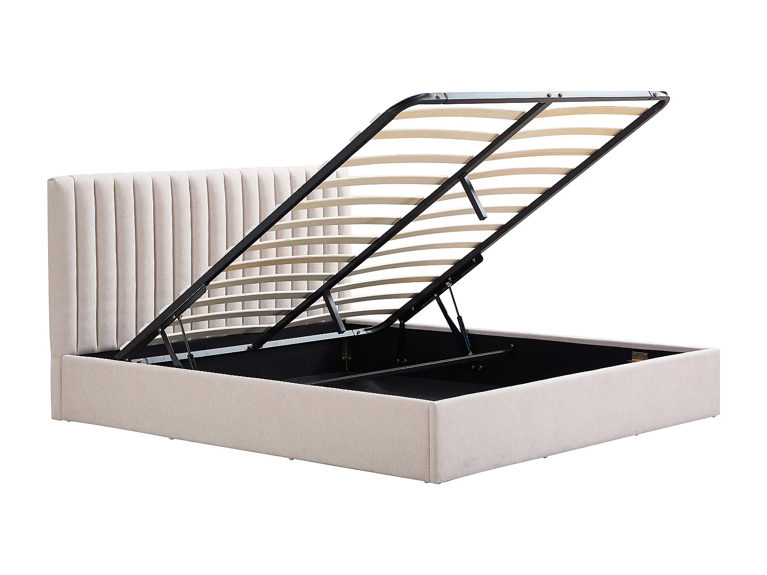 Lit coffre 140 x 200 cm – Tissu – Beige – SARANELI