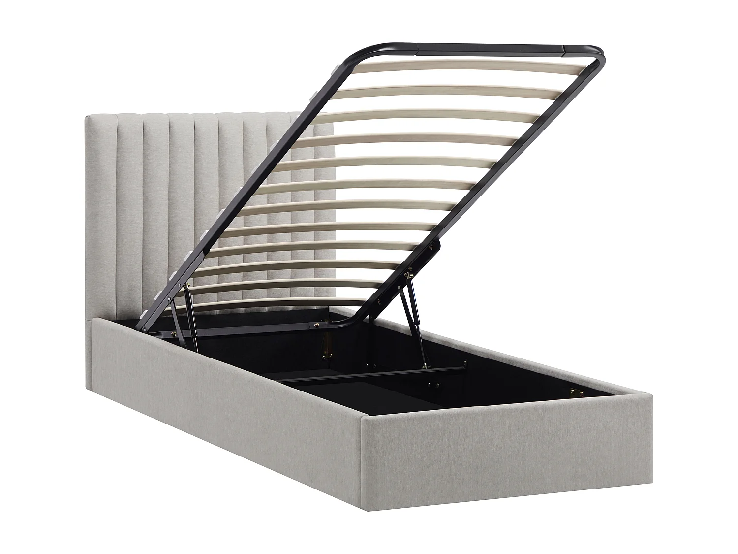 Lit coffre 90 x 200 cm – Tissu – Gris clair – SARANELI