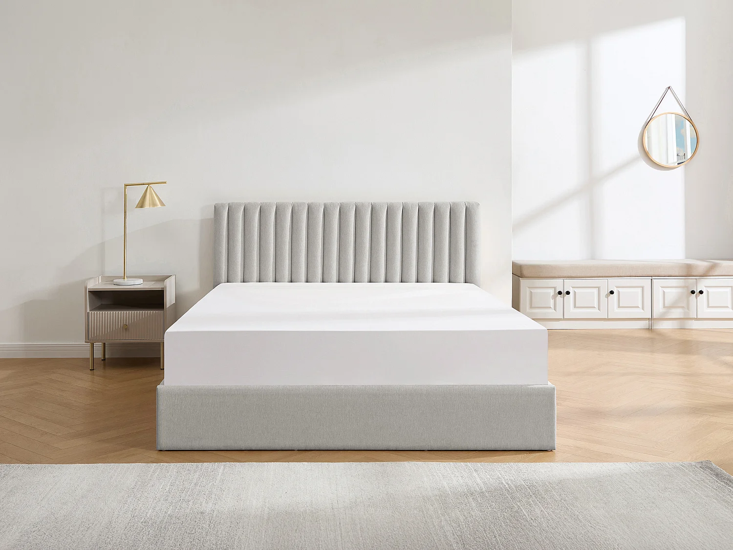 Lit coffre 140 x 200 cm – Tissu – Gris clair – SARANELI