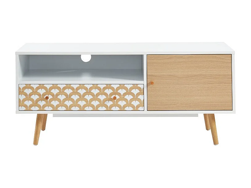 Meuble tv UTAH blanc et effet chêne 115cm