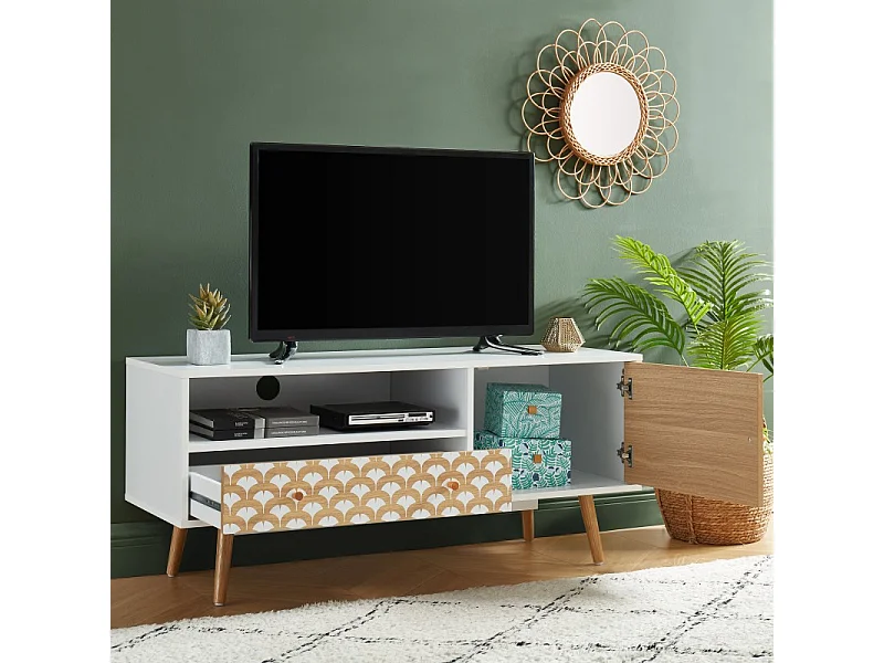 Meuble tv UTAH blanc et effet chêne 115cm