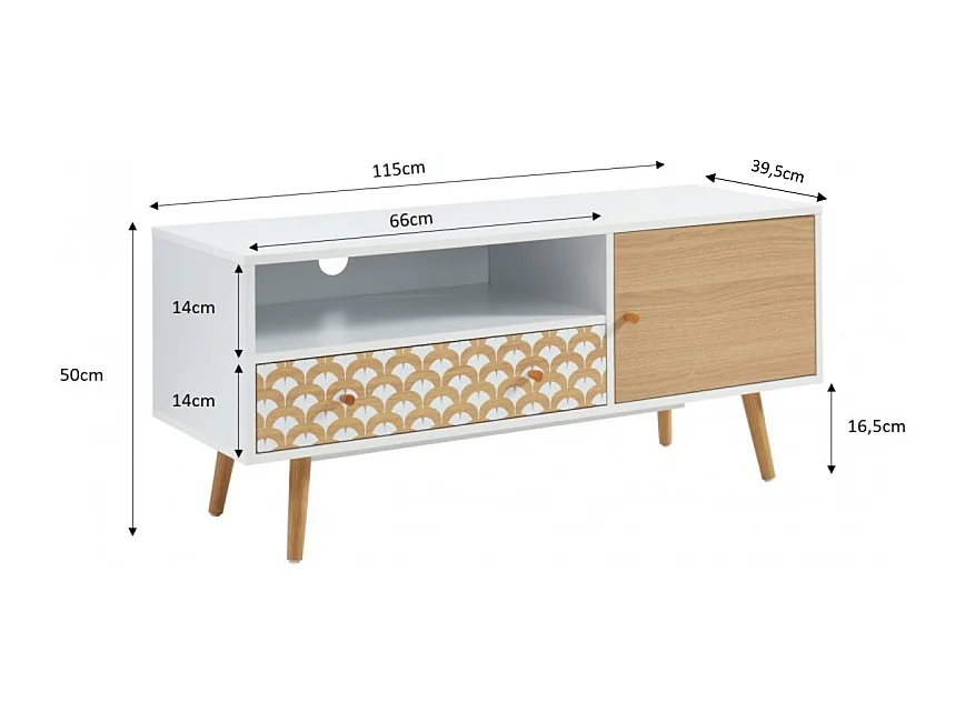 Meuble tv UTAH blanc et effet chêne 115cm