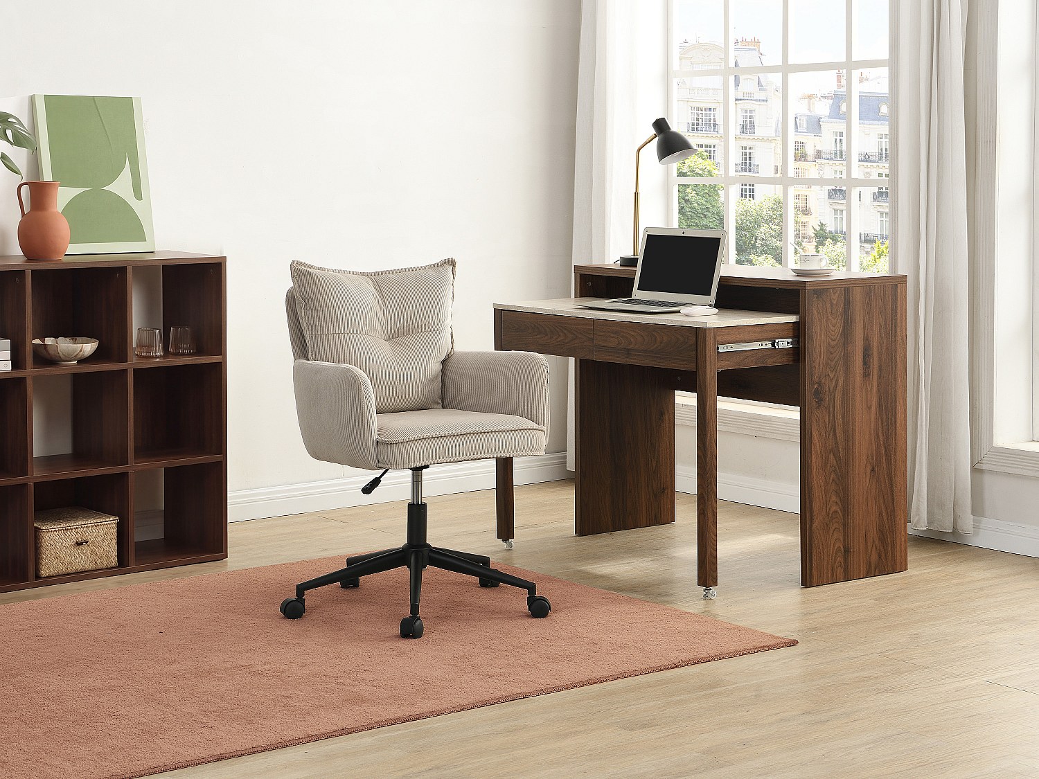 Vente-unique Bürostuhl - Cord-Samt - Taupe Und Schwarz - Höhenverstellbar - Bataru