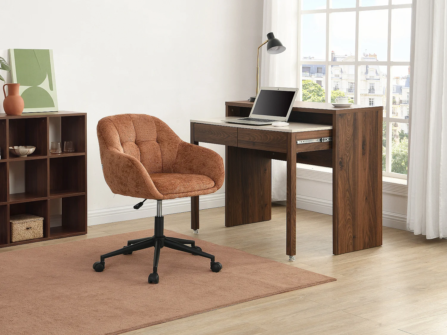 Chaise de bureau - Tissu texturé - Terracotta - Hauteur réglable - LASSANDRA