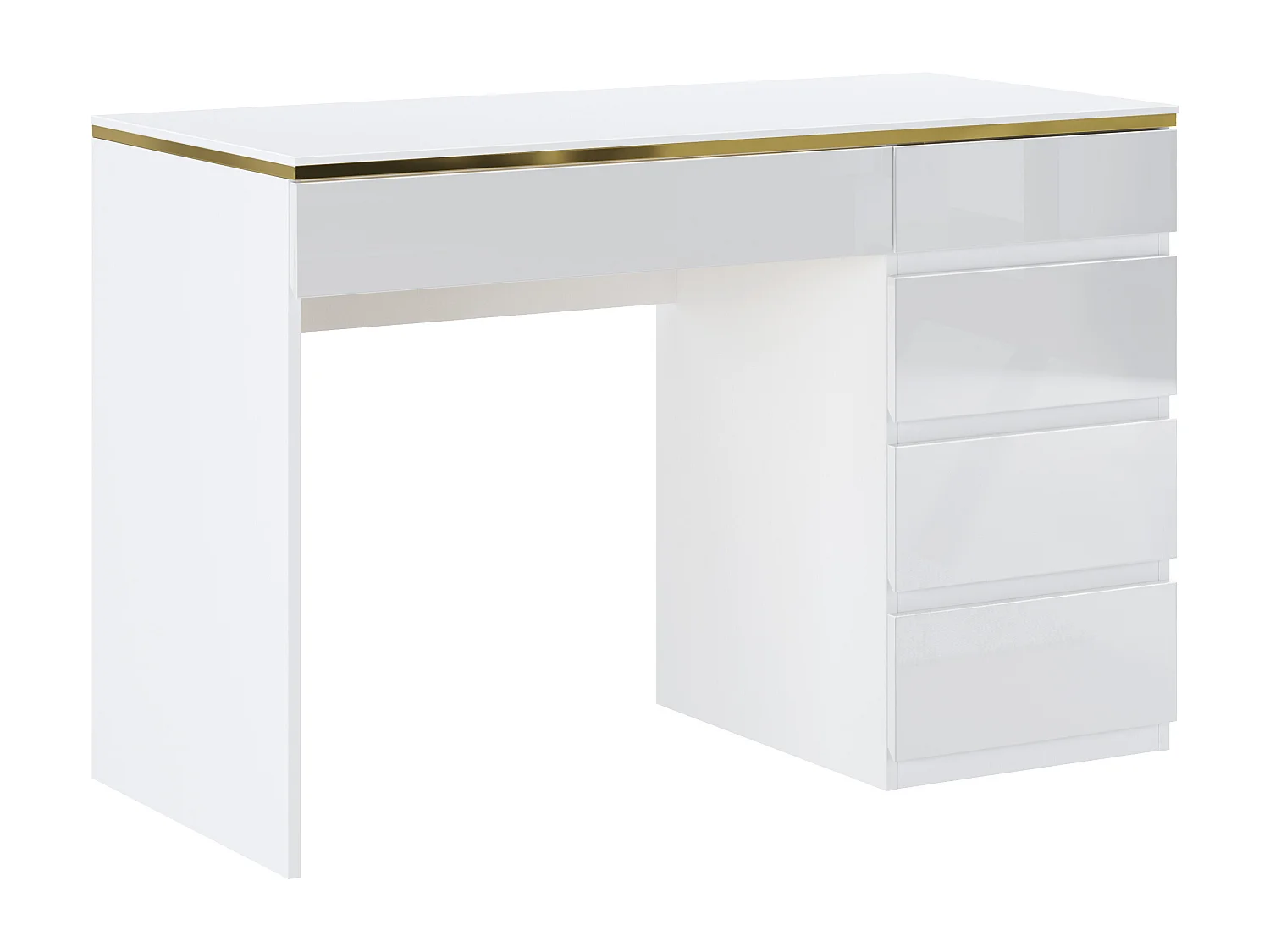 Bureau - 5 tiroirs – Blanc brillant et doré - VUKIA