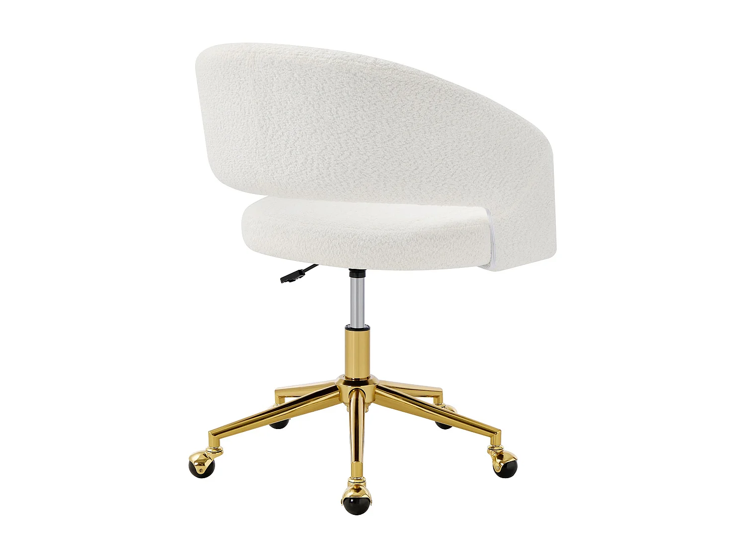 Chaise de bureau en tissu bouclette – Blanc et doré – Hauteur réglable – TIRIESI