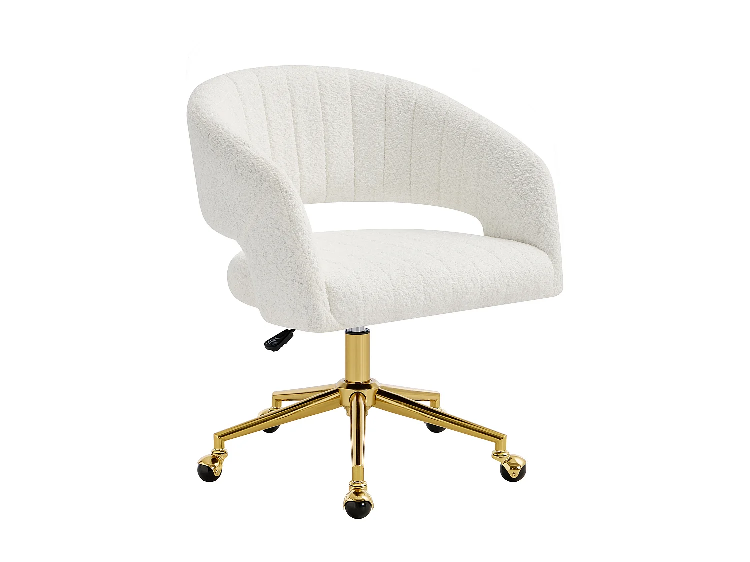 Chaise de bureau en tissu bouclette – Blanc et doré – Hauteur réglable – TIRIESI