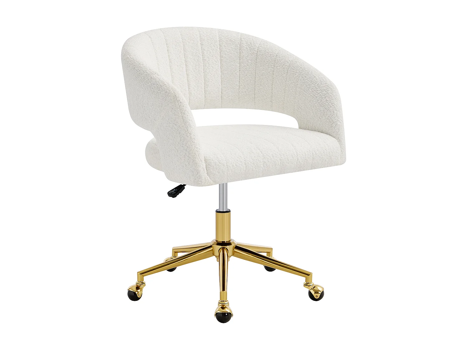 Chaise de bureau en tissu bouclette – Blanc et doré – Hauteur réglable – TIRIESI