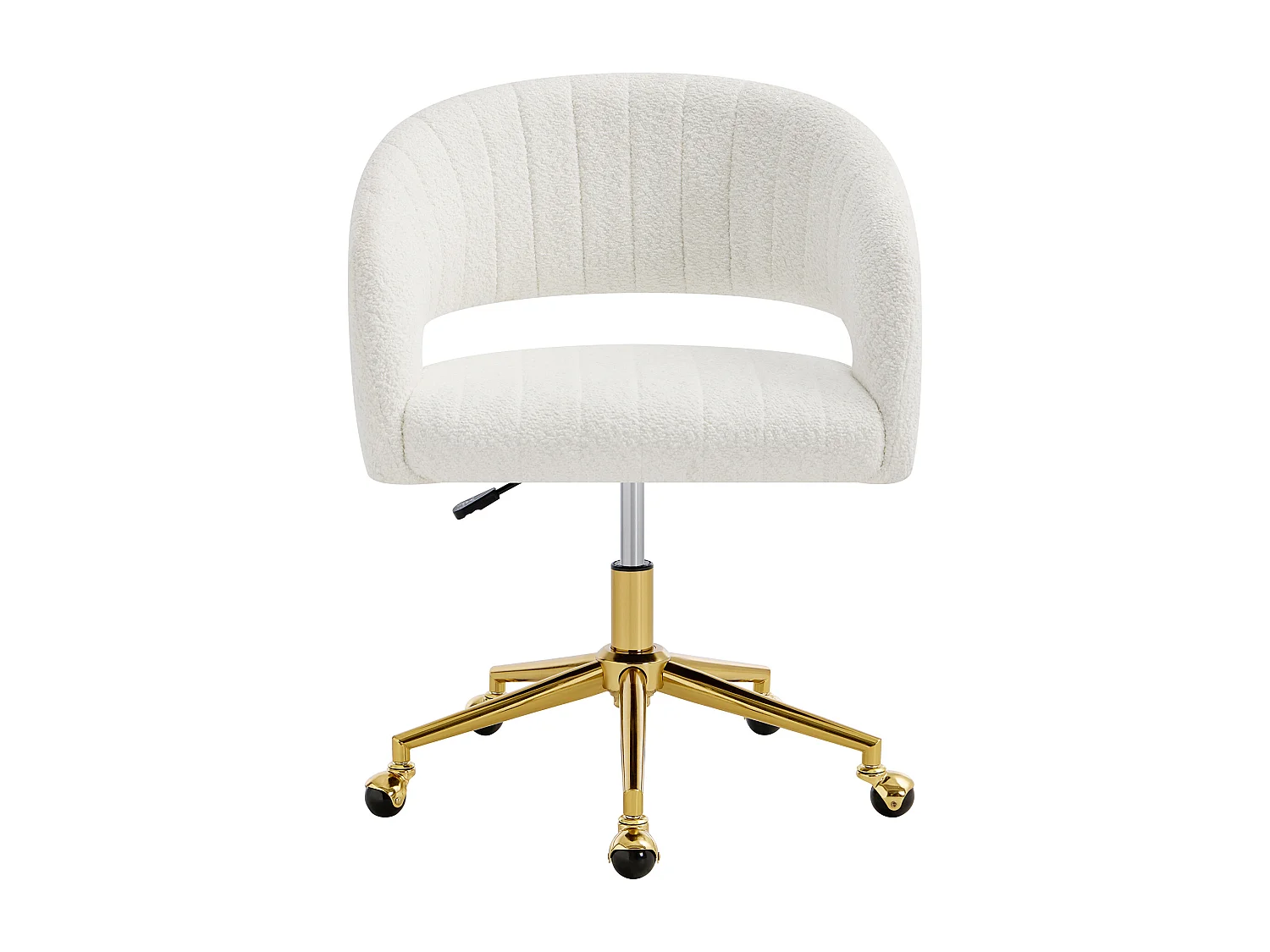 Chaise de bureau en tissu bouclette – Blanc et doré – Hauteur réglable – TIRIESI
