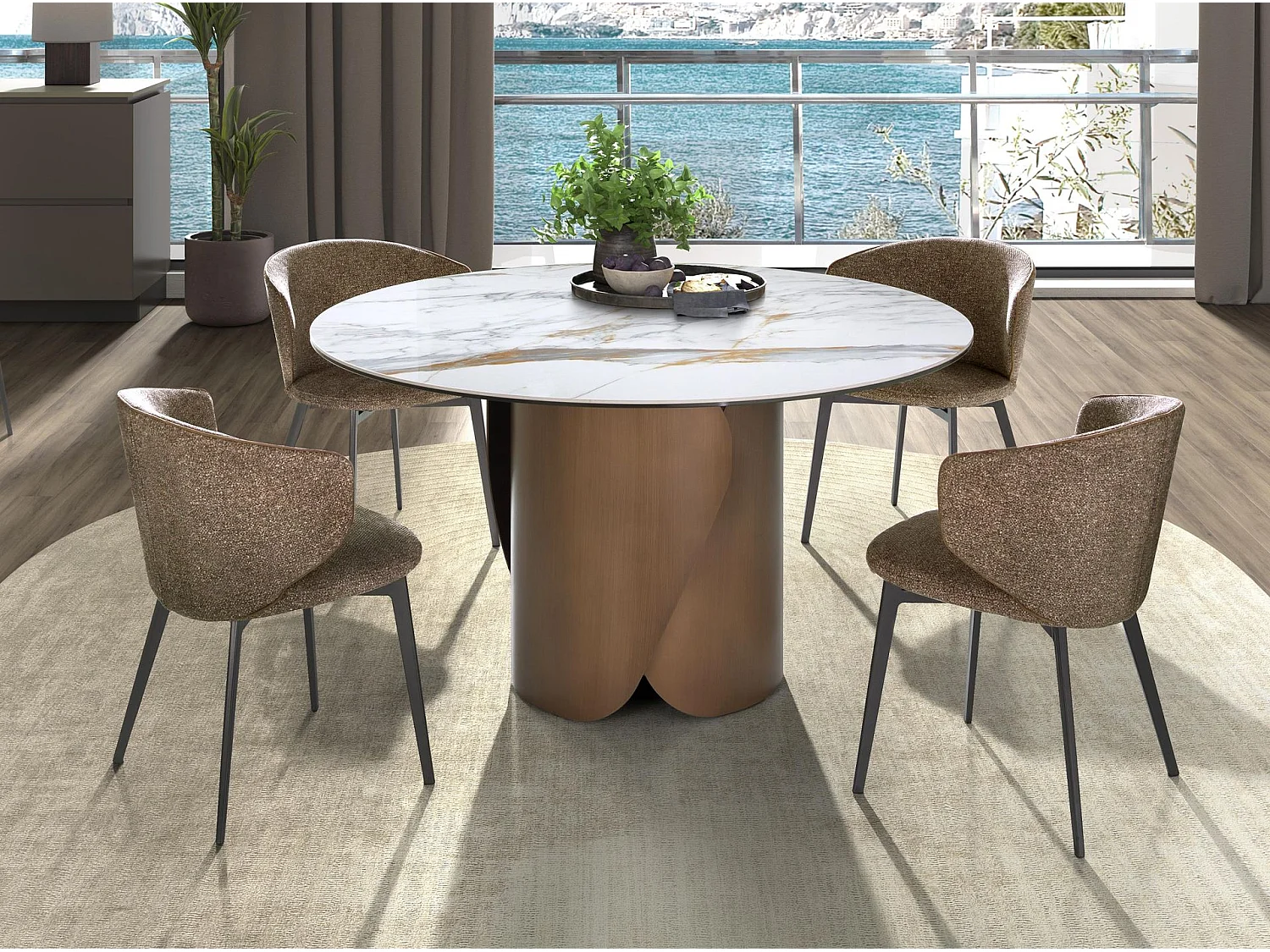 Ronde eettafel van porseleinen marmer en staal in bronskleur 1182 ANGEL CERDA