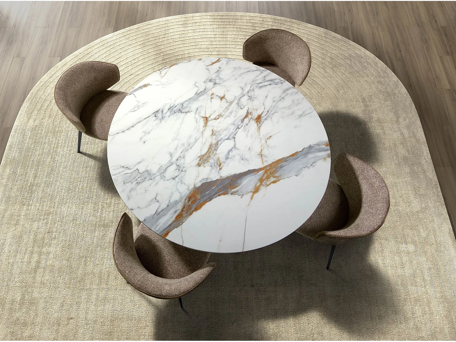 Ronde eettafel van porseleinen marmer en staal in bronskleur 1182 ANGEL CERDA