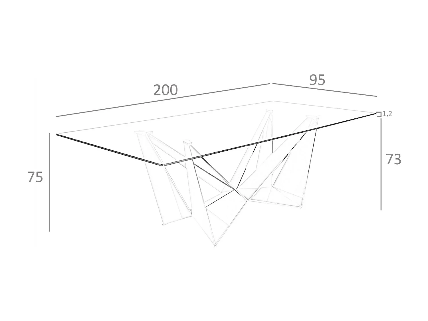 Table à manger rectangulaire verre trempé et acier noir 1128-200x95 ANGEL CERDA