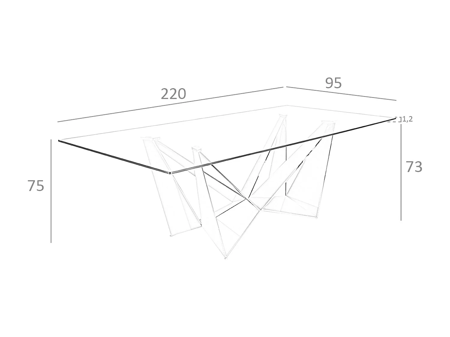 Table à manger rectangulaire verre trempé et acier chromé 1049-220x95 ANGEL CERDA