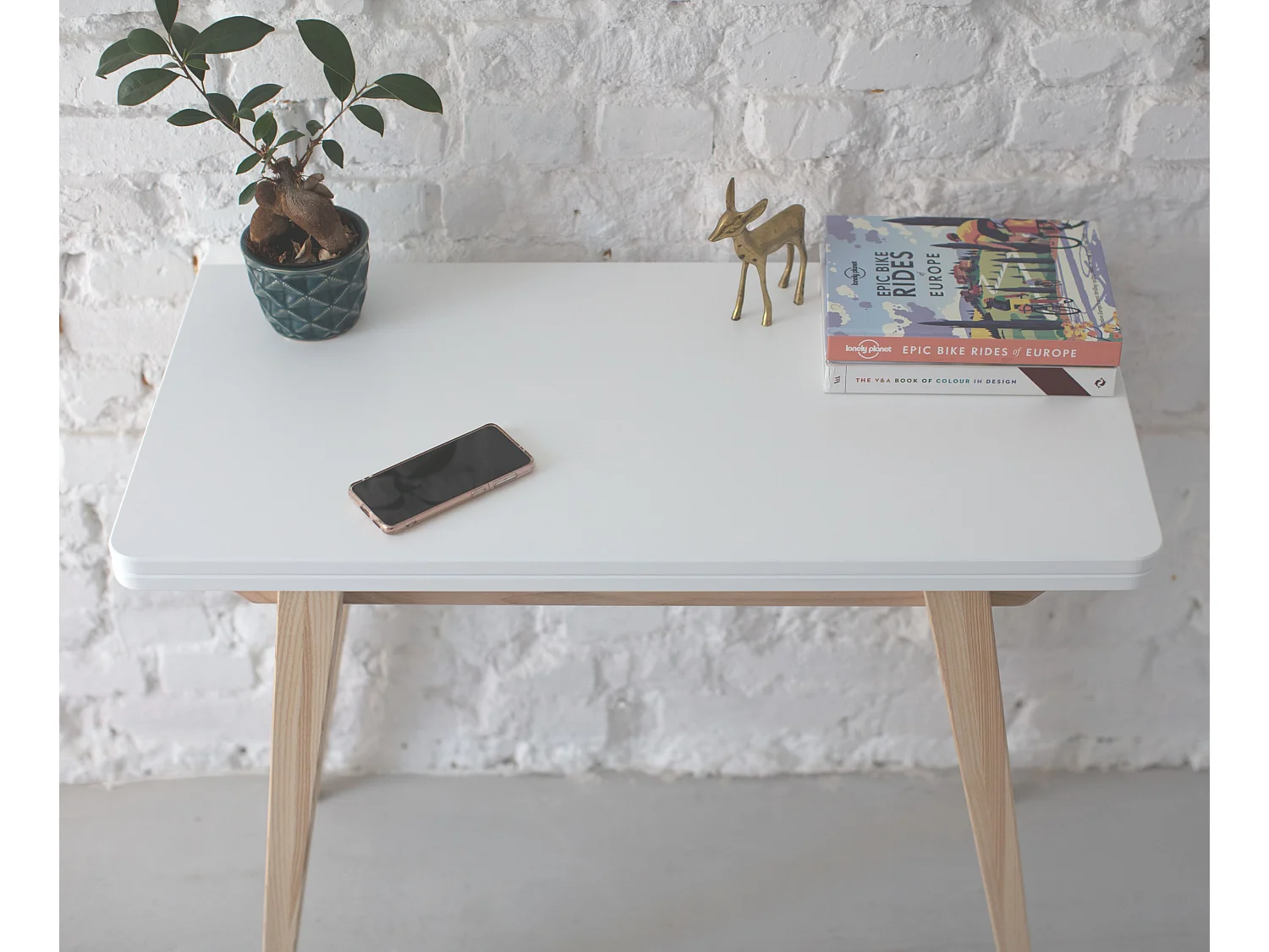 Petite console extensible 45 x 90 cm Envelope Blanc Craie | Pieds en frêne