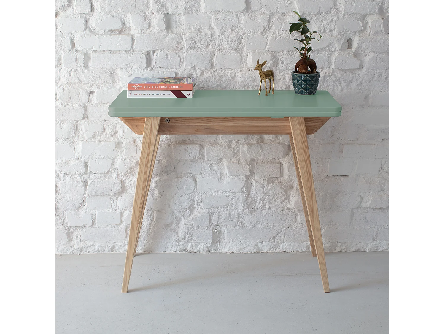 Petite console extensible 45 x 90 cm Envelope Vert Sauge | Pieds Chêne