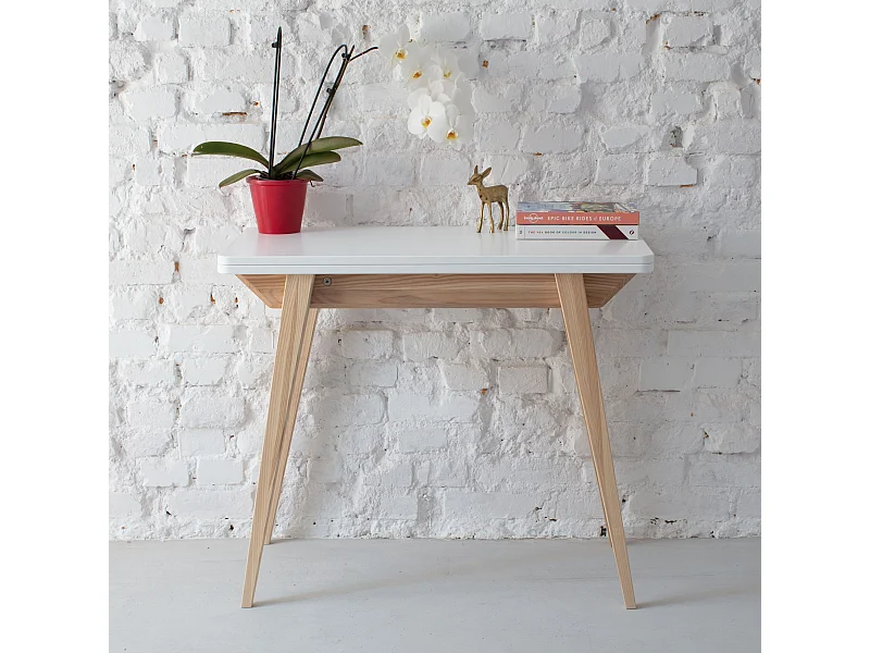 Petite console extensible 45 x 90 cm Envelope Blanc | Pieds en frêne