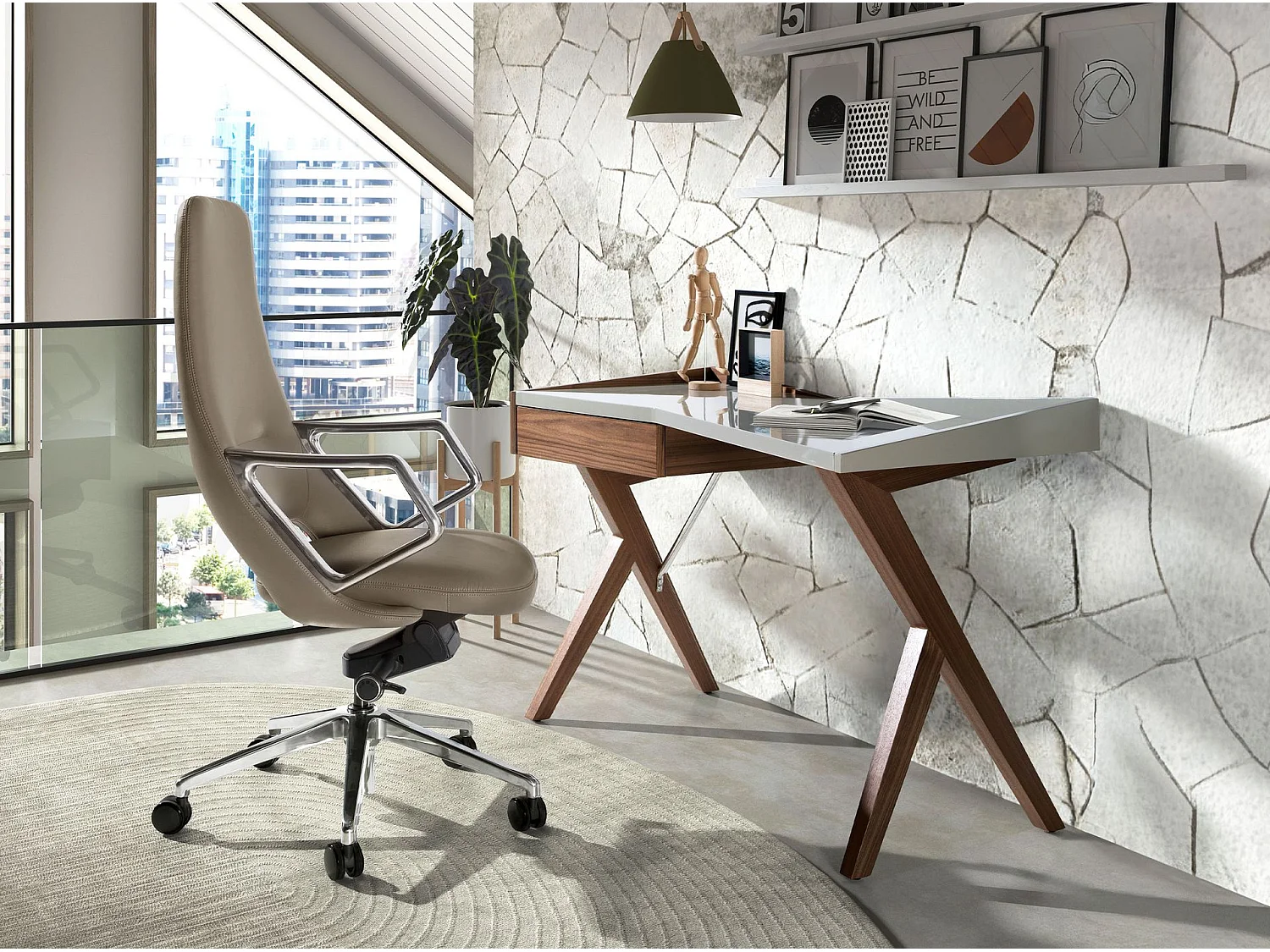 Fauteuil de bureau pivotant en similicuir gris 4217 ANGEL CERDA