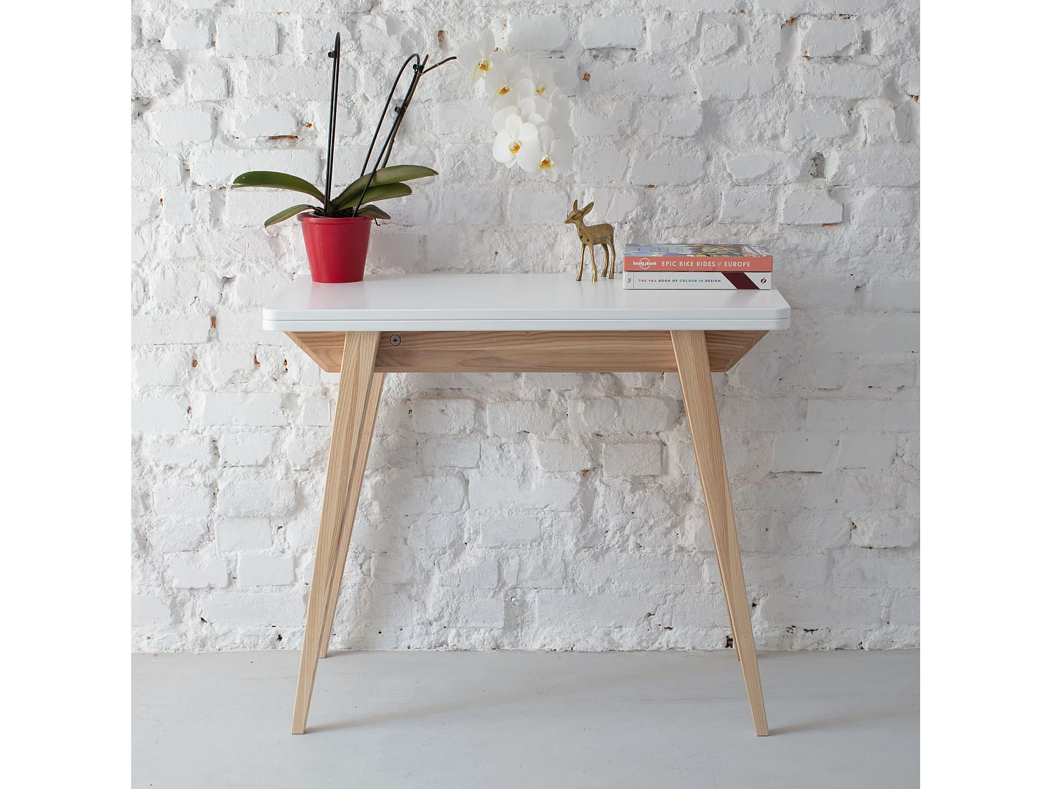 Petite console extensible 45 x 90 cm Envelope Blanc | Pieds Chêne