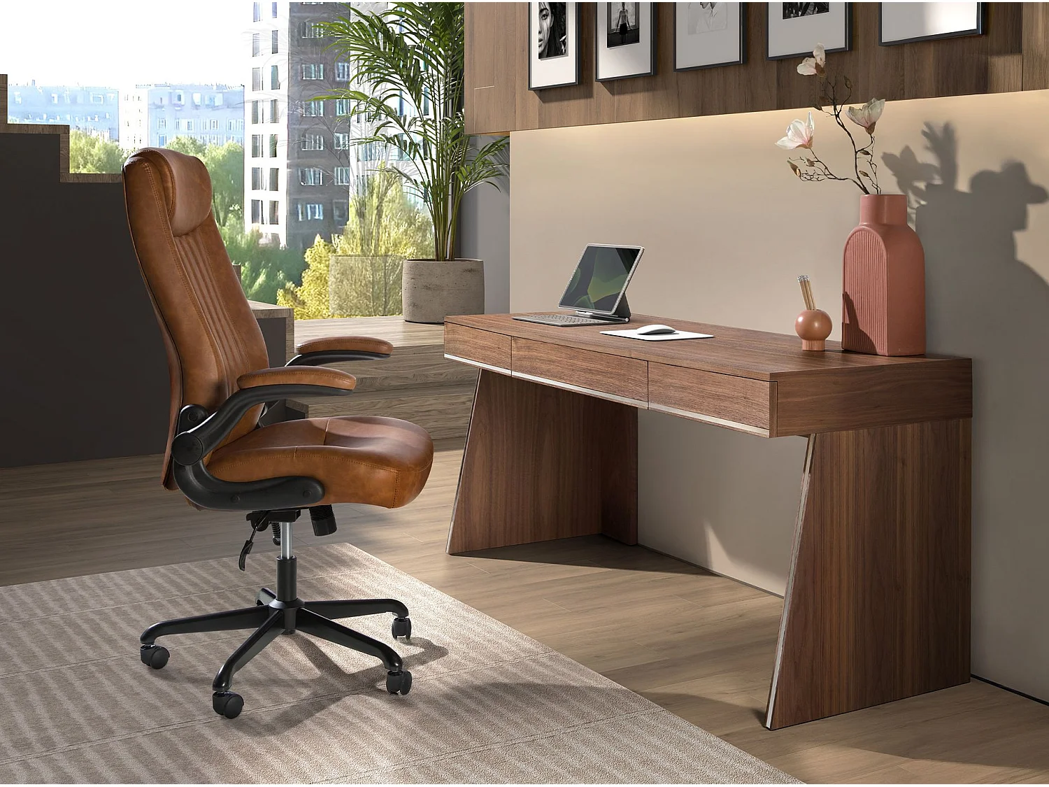 Fauteuil de bureau pivotant en similicuir marron 4223 ANGEL CERDA
