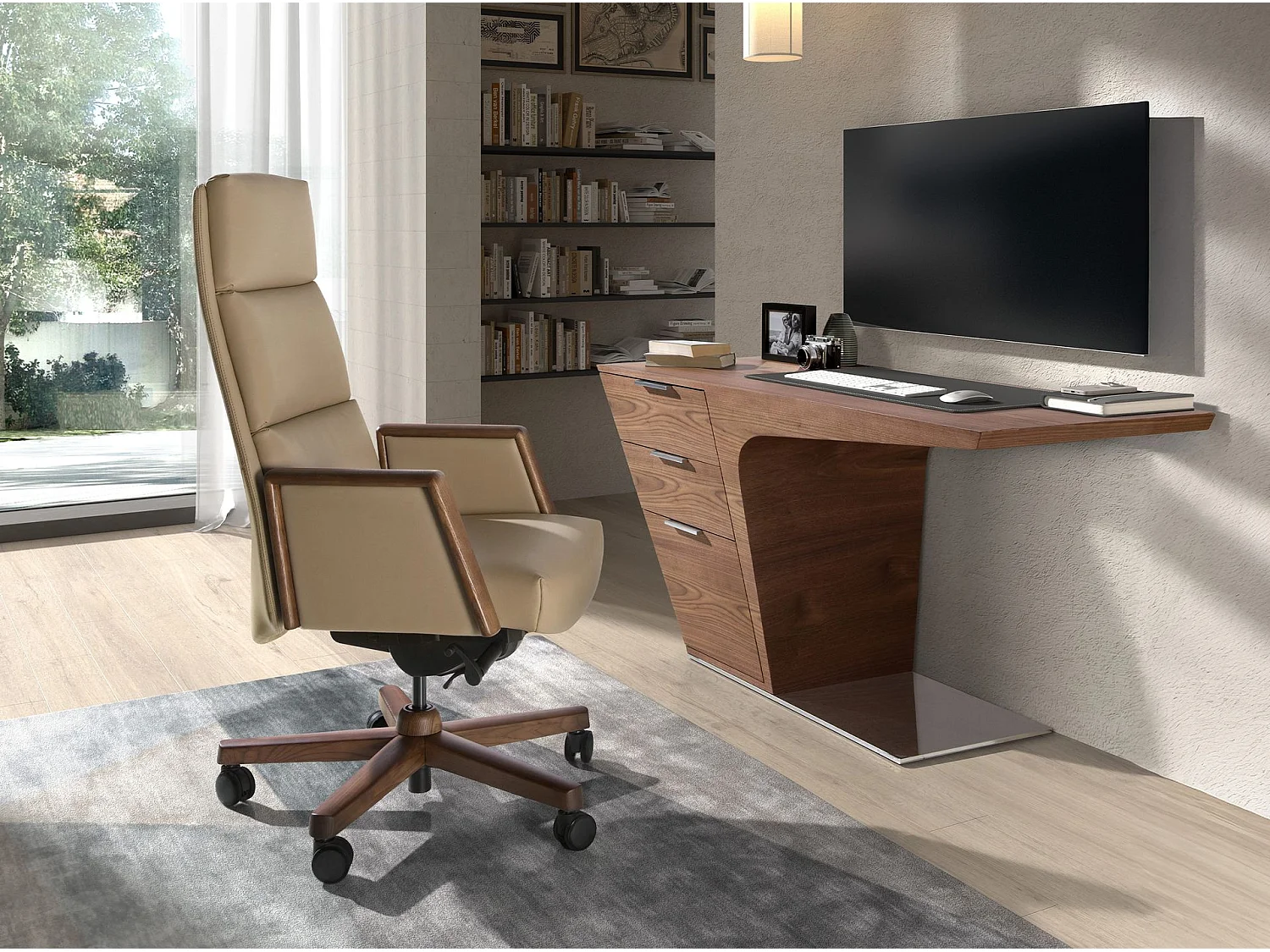 Fauteuil de bureau pivotant en similicuir vison 4213 ANGEL CERDA