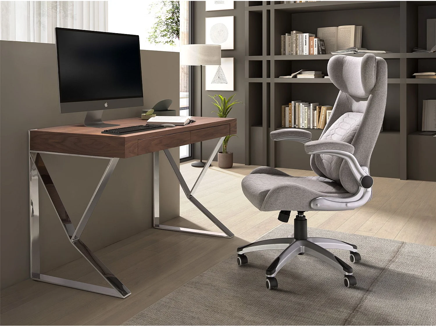 Fauteuil de bureau pivotant en tissu gris 4224 ANGEL CERDA