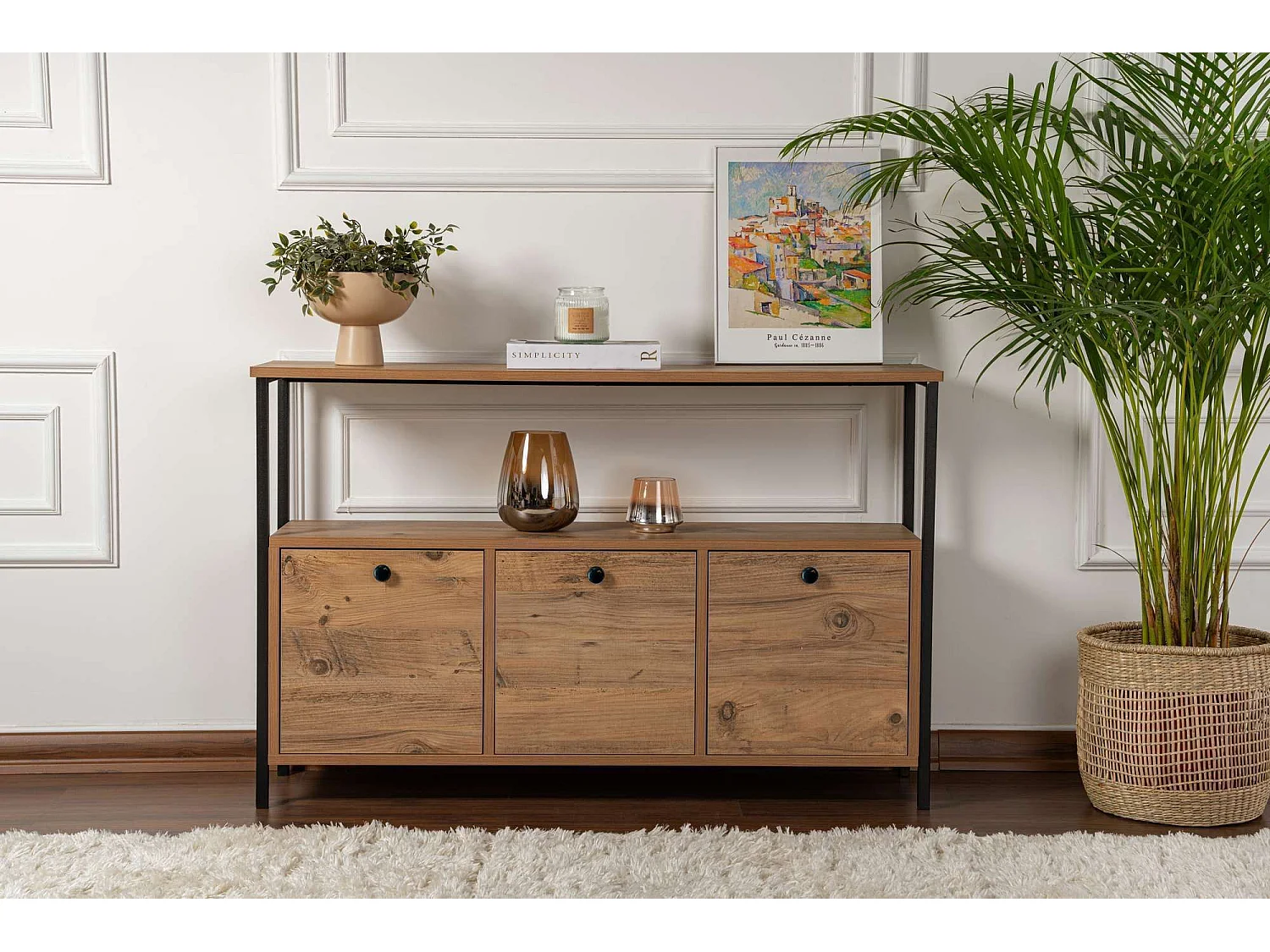 Console en bois "Solace" - 120 x 29 x 77 cm - Pin atlantique Noir