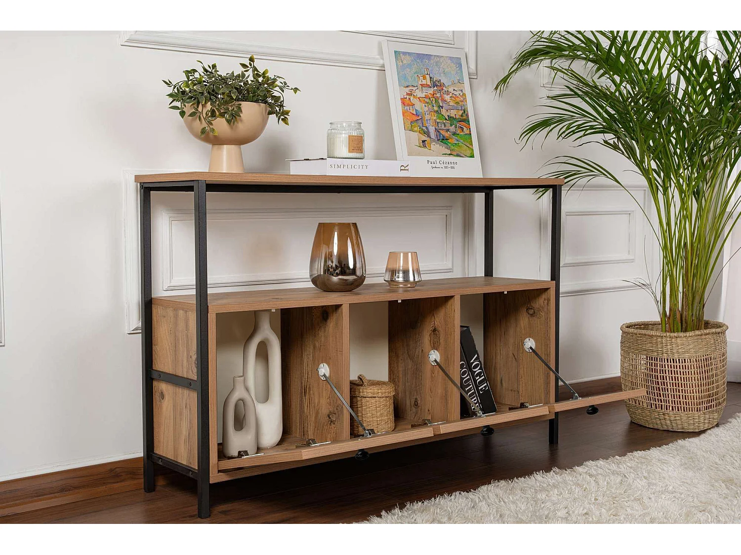 Console en bois "Solace" - 120 x 29 x 77 cm - Pin atlantique Noir