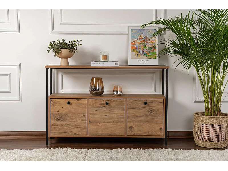 Console en bois "Solace" - 120 x 29 x 77 cm - Pin atlantique Noir