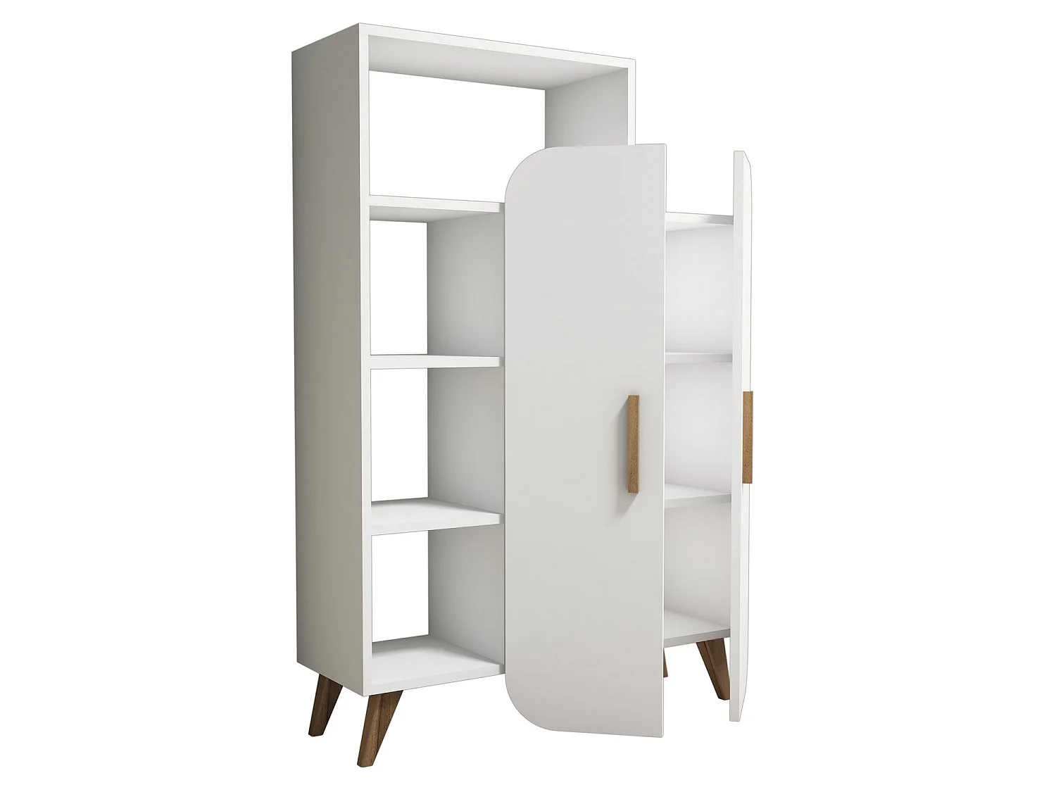 Modern Vit Trähylla "Form" - 4 Hyllor, 2 Dörrar - 90 x 32 x 132 cm