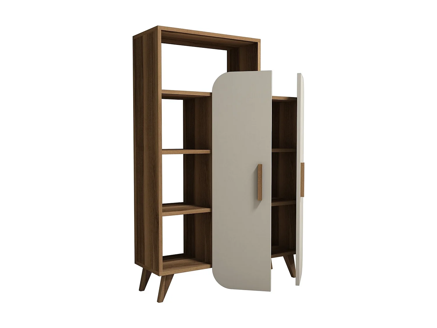 Meuble avec étagère en bois "Form" - 90 x 32 x 132 cm - Crème de noix