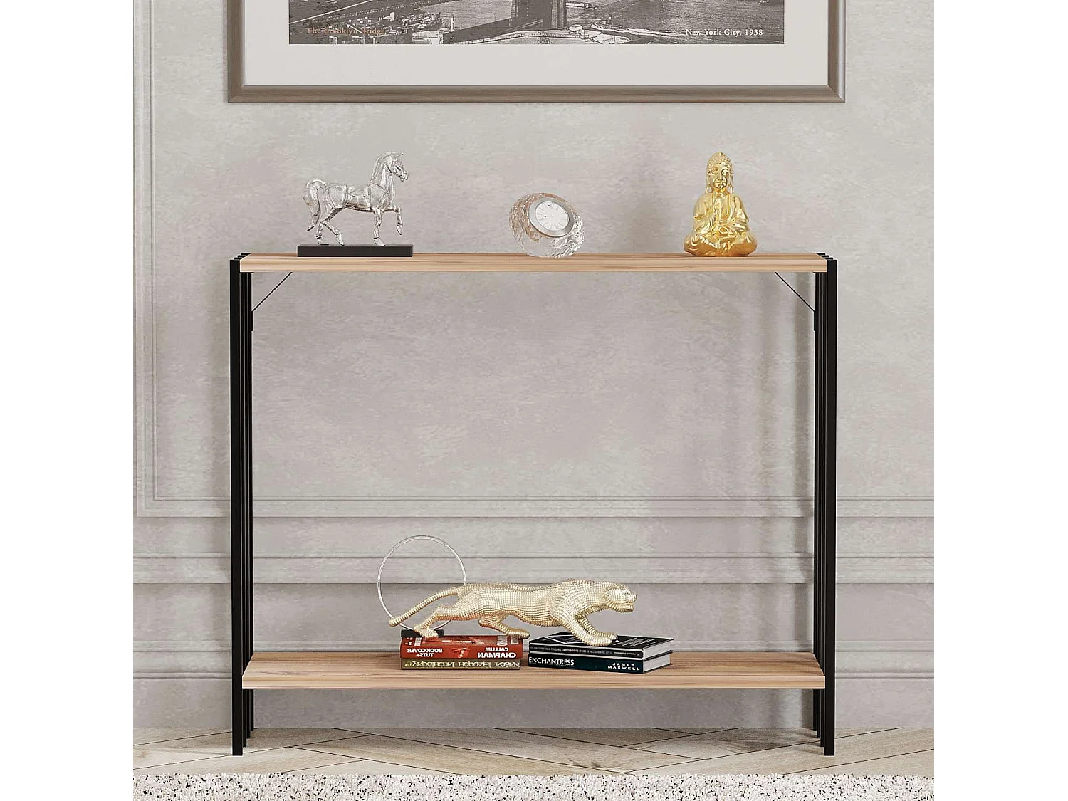 Konsola drewniana "Verona" - 90 x 26 x 74 cm - sosna czarna atlantycka