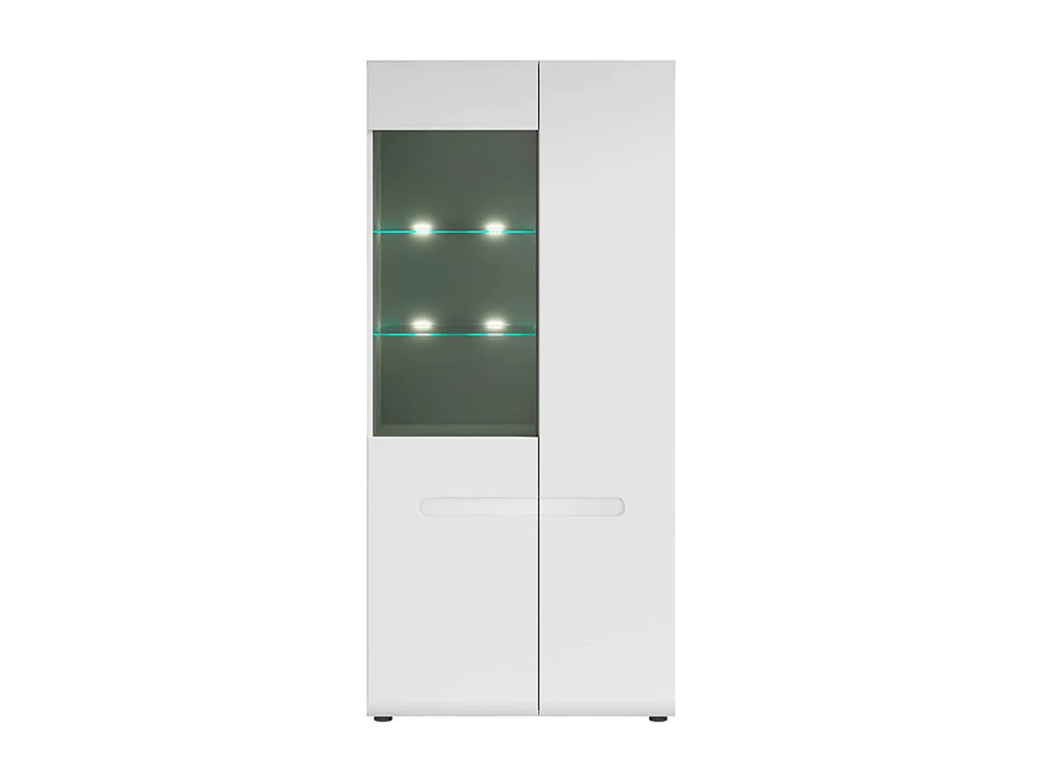 Vitrine haute à 2 portes avec éclairage LED, coloris Blanc/Blanc haute brillance - Longueur 90 x Profondeur 41 x Hauteur 193 cm