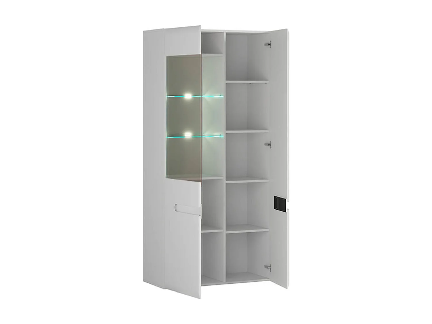 Vitrine haute à 2 portes avec éclairage LED, coloris Blanc/Blanc haute brillance - Longueur 90 x Profondeur 41 x Hauteur 193 cm
