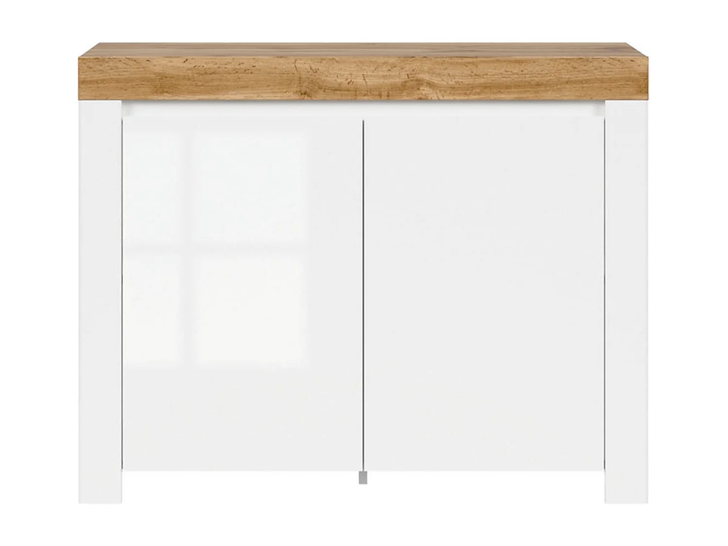 commode Meuble de rangement à 2 portes,coloris Blanc/Chêne wotan - Longueur 106 x Profondeur 42 x Hauteur 83,5 cm