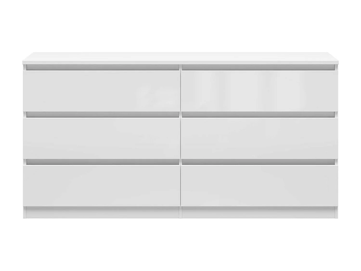 Commode meuble de rangement à 6 tiroirs coloris Blanc brillant - Longueur 150 x Profondeur 45 x Hauteur 75,5 cm