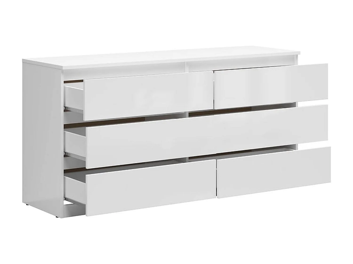 Commode meuble de rangement à 6 tiroirs coloris Blanc brillant - Longueur 150 x Profondeur 45 x Hauteur 75,5 cm