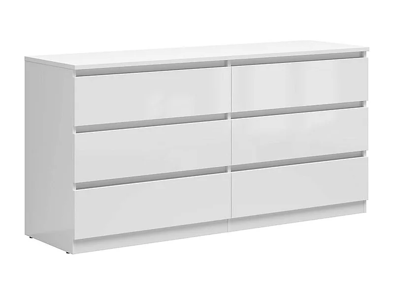 Commode meuble de rangement à 6 tiroirs coloris Blanc brillant - Longueur 150 x Profondeur 45 x Hauteur 75,5 cm