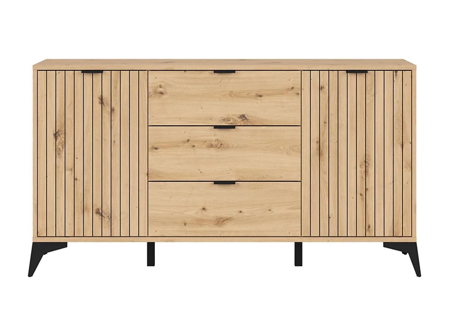 Commode Buffet à 2 portes et 3 tiroirs,coloris Chêne artisan - Longueur 150 x Profondeur 41 x Hauteur 83 cm