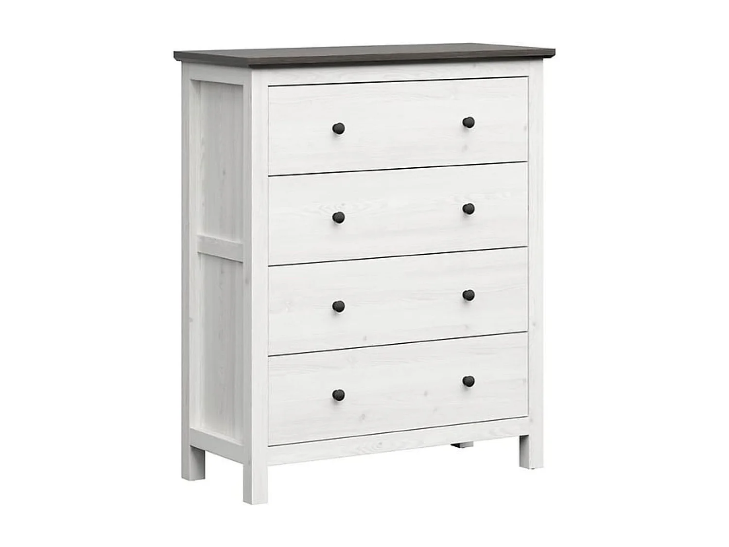 Commode meuble de rangement à 4 tiroirs, coloris Gris Mélèze clair / Pin larico - Longueur 101 x Profondeur 44 x Hauteur 120 cm