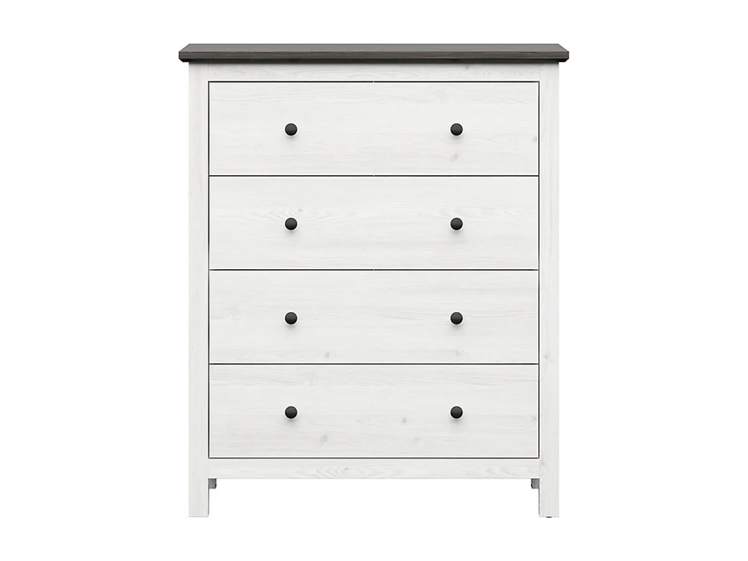 Commode meuble de rangement à 4 tiroirs, coloris Gris Mélèze clair / Pin larico - Longueur 101 x Profondeur 44 x Hauteur 120 cm