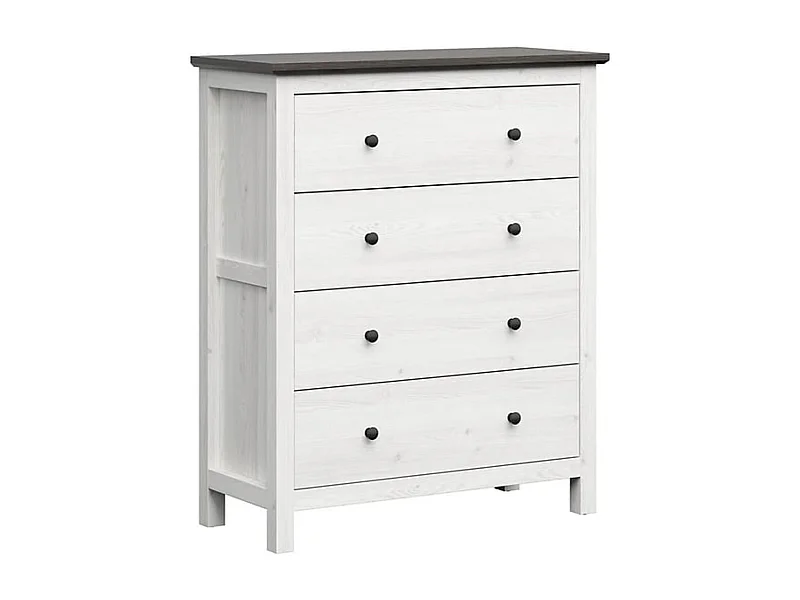 Commode meuble de rangement à 4 tiroirs, coloris Gris Mélèze clair / Pin larico - Longueur 101 x Profondeur 44 x Hauteur 120 cm