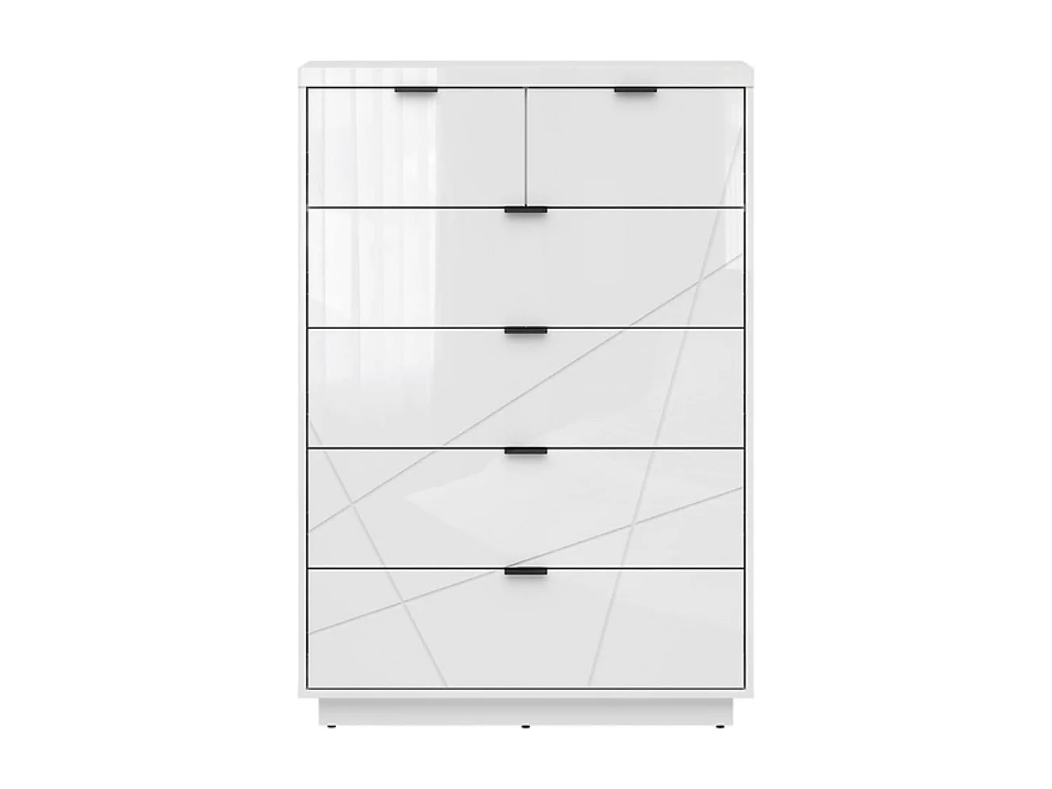 Commode Chiffonnier à 6 tiroirs , coloris Blanc brillant/Blanc haute brillance - Longueur 90 x Profondeur 42,5 x Hauteur 130,5 cm